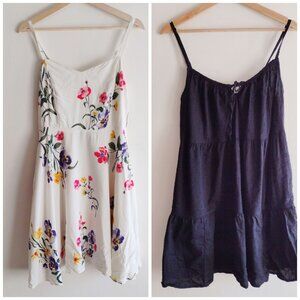 Lot Of 2 Old Navy Cami Dress M White Floral Solid Black Casual Mini Bohemian